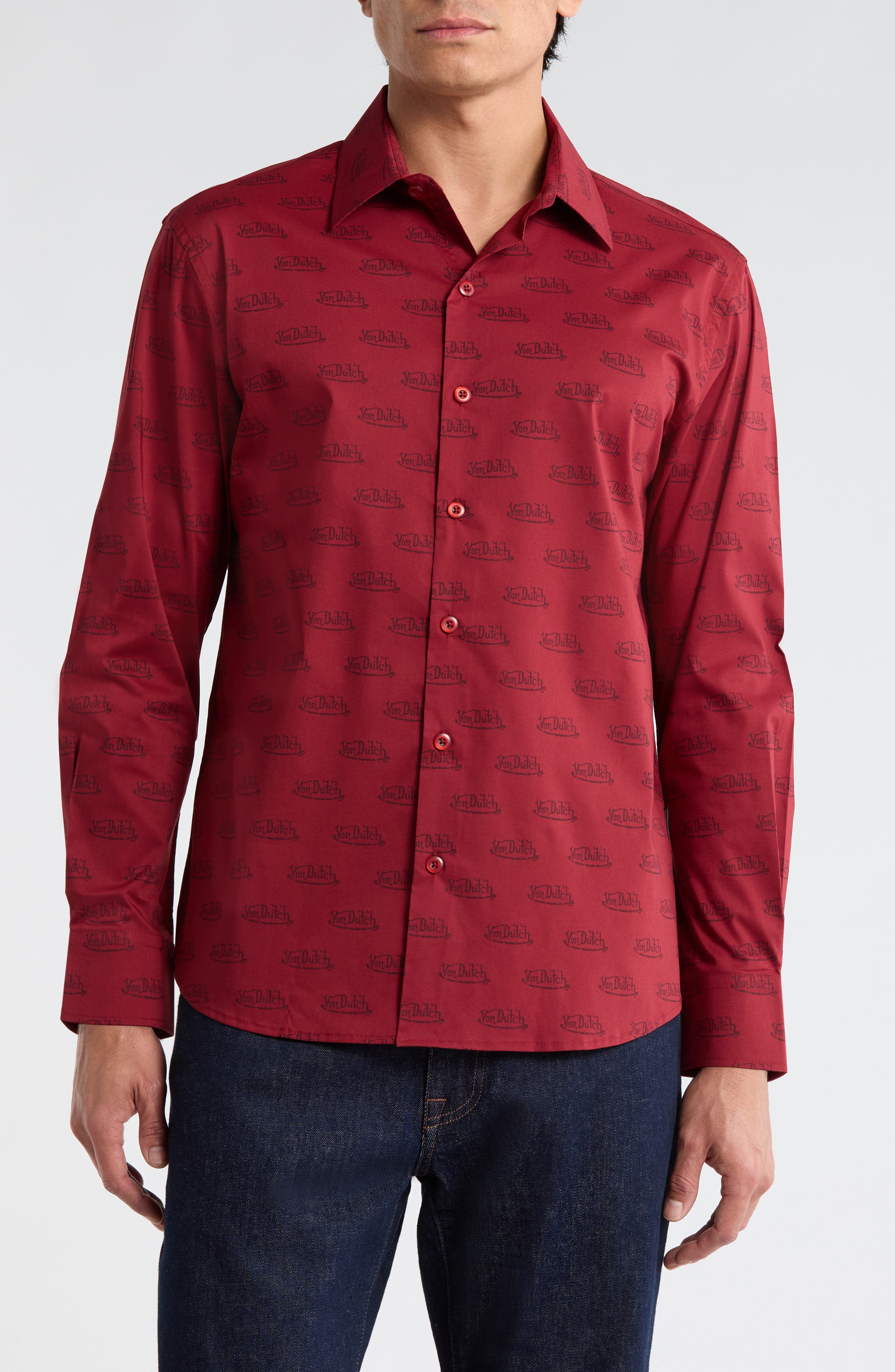 Von Dutch Logo Print Button-Up Shirt