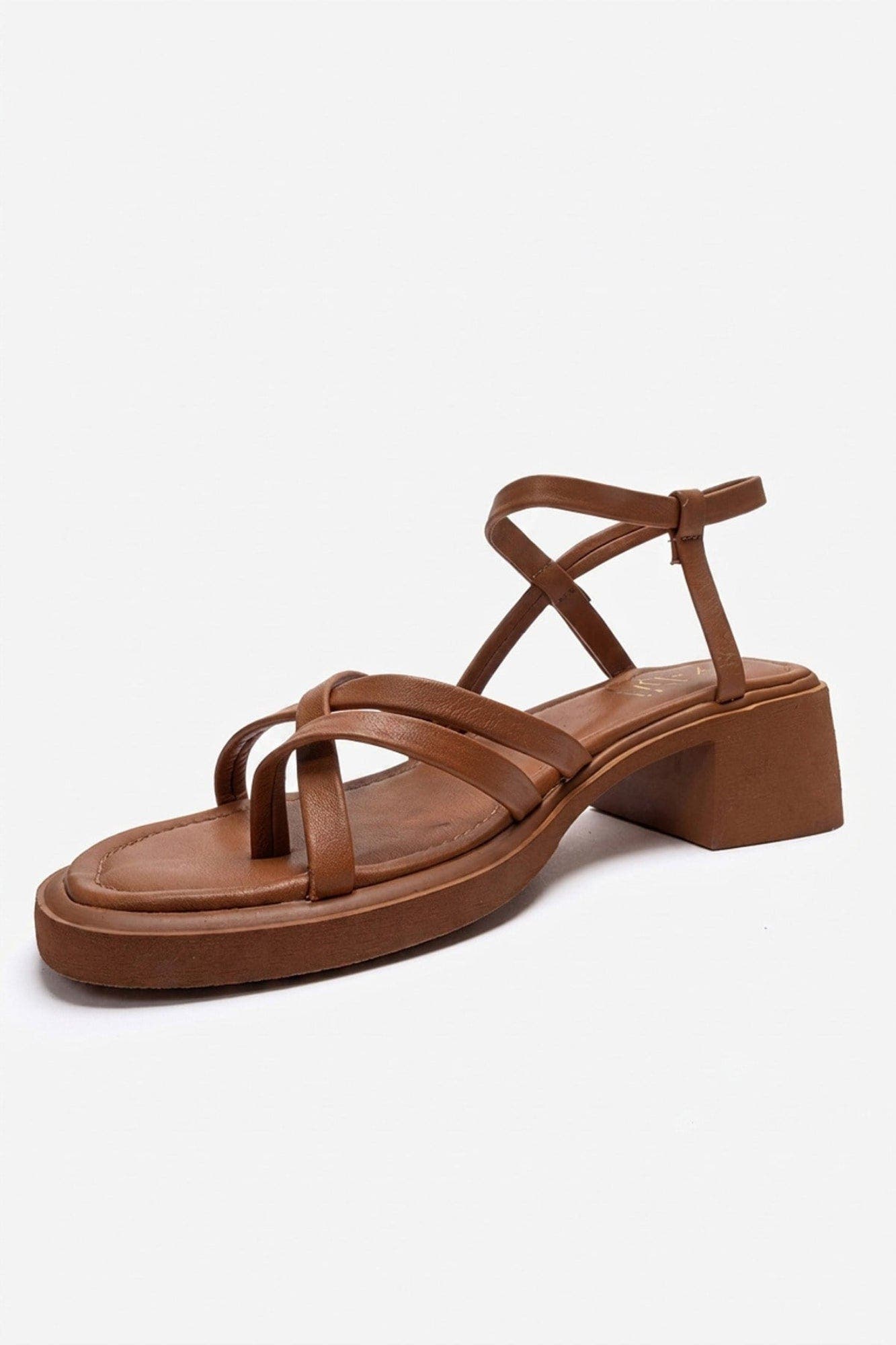 Cirelle Leather Block Heel Sandal, Alternate, color, Cognac