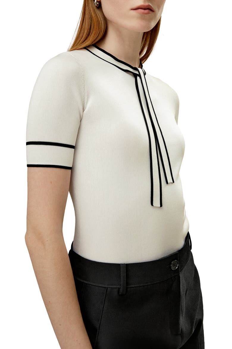 Women's Silk Knit Top with Ribbons, Main, color, White With Black Stripes