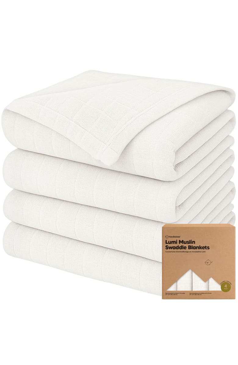 KeaBabies Lumi Muslin Swaddle Blankets, Main, color, Soft White