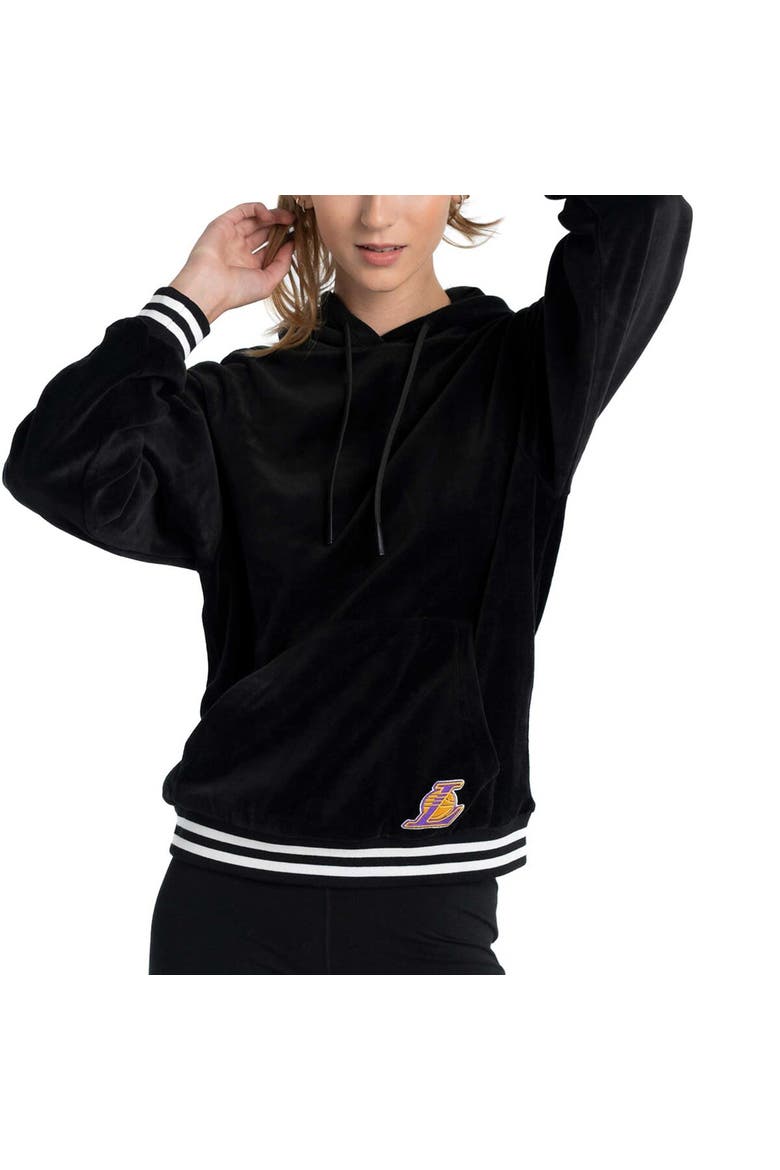 Women's Lusso Black Los Angeles Lakers Nellie Oversized Velour Pullover Hoodie, Main, color, Black