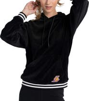 LUSSO Women's Lusso Black Los Angeles Lakers Nellie Oversized Velour Pullover Hoodie