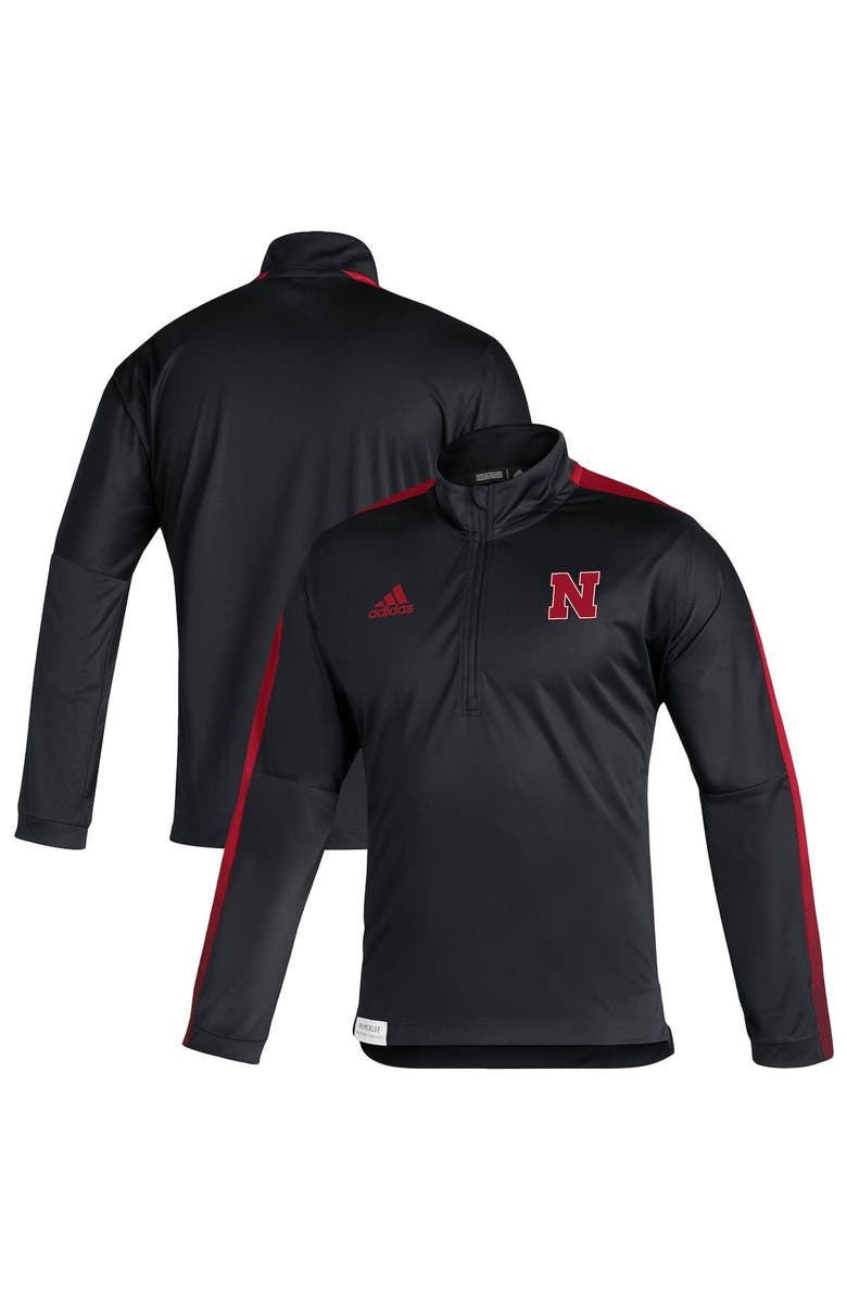 adidas Men's adidas Black Nebraska Huskers 2021 Sideline Primeblue Quarter-Zip Jacket, Main, color, 