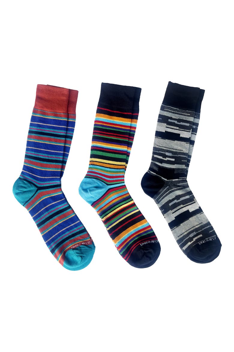 Assorted 3-Pack Crew Socks, Main, color, MULTICOLOR BLUE