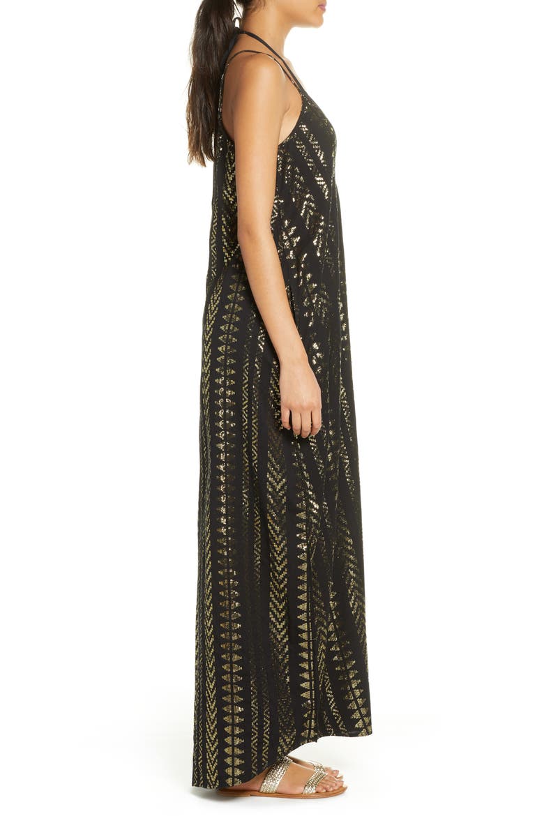 V-Neck Cover-Up Maxi Slipdress, Alternate, color, BLACK