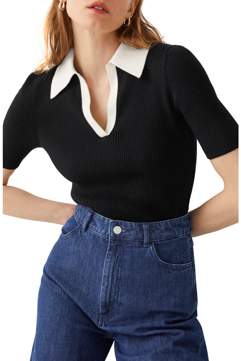Rib Polo Shirt, Main, color, BLACK W. WHITE COLLAR