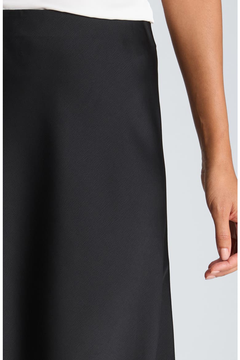 Asymmetric Lace Trim Satin Midi Skirt, Alternate, color, BLACK