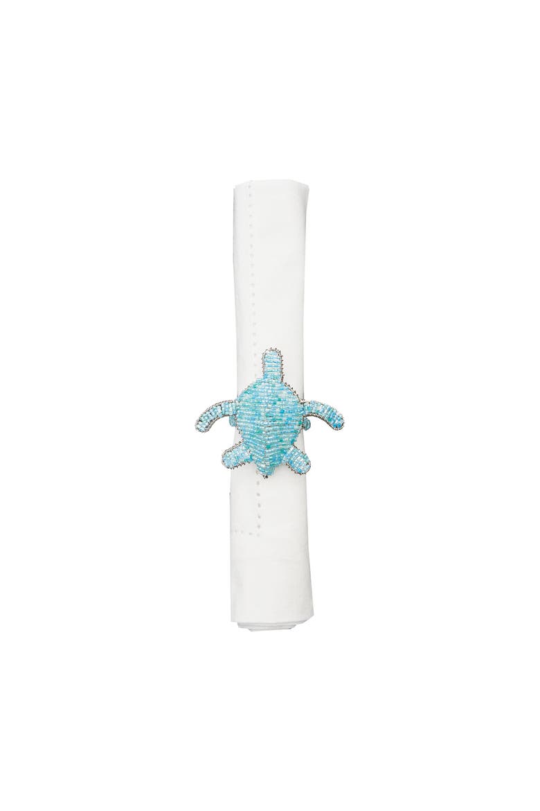 Beaded Turtle Set of 6 Napkin Rings, Main, color, Blue