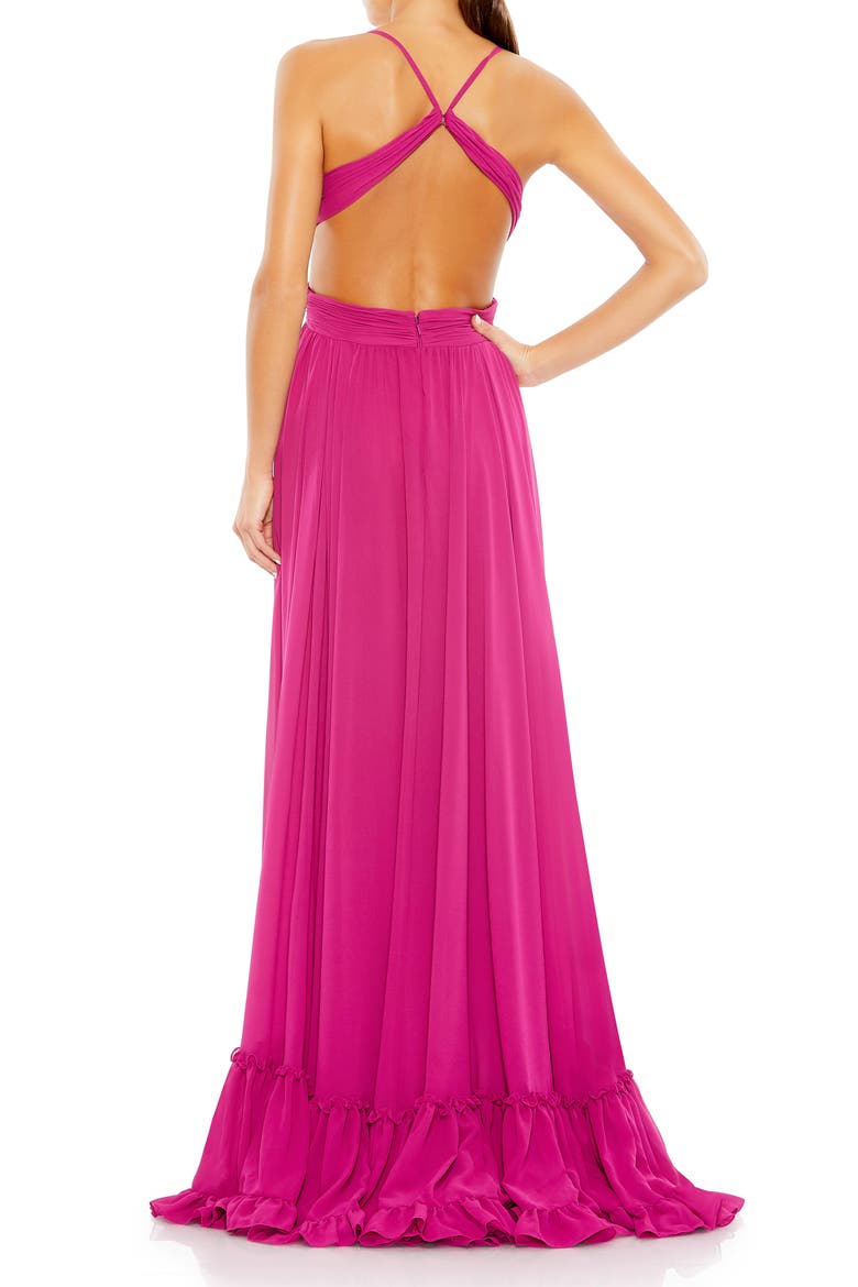 Pleated Tiered Cut Out Sleeveless Gown, Alternate, color, FUCHSIA