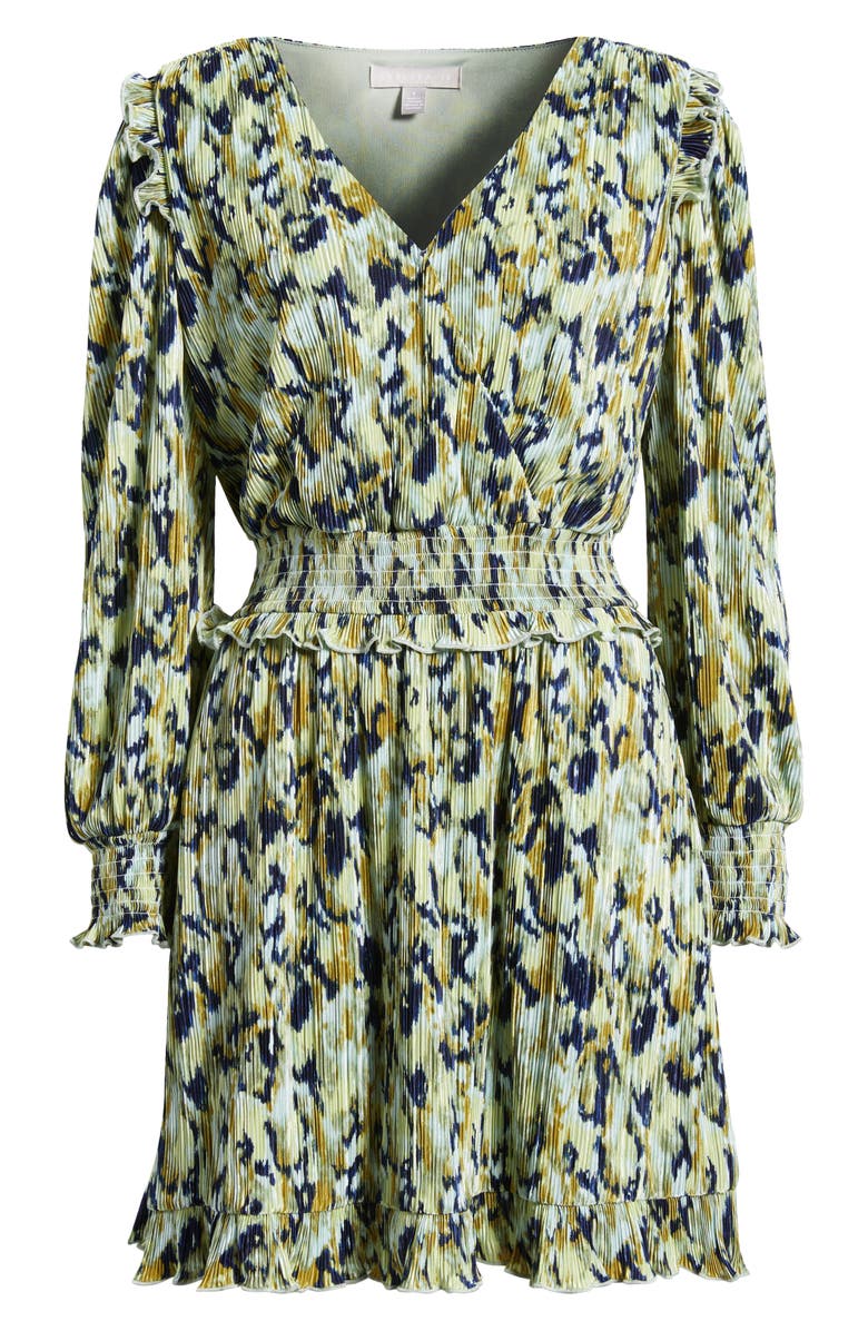 Chelsea28 Plissé Smocked Waist Long Sleeve Minidress, Alternate, color, Blue- Green Textured Floral