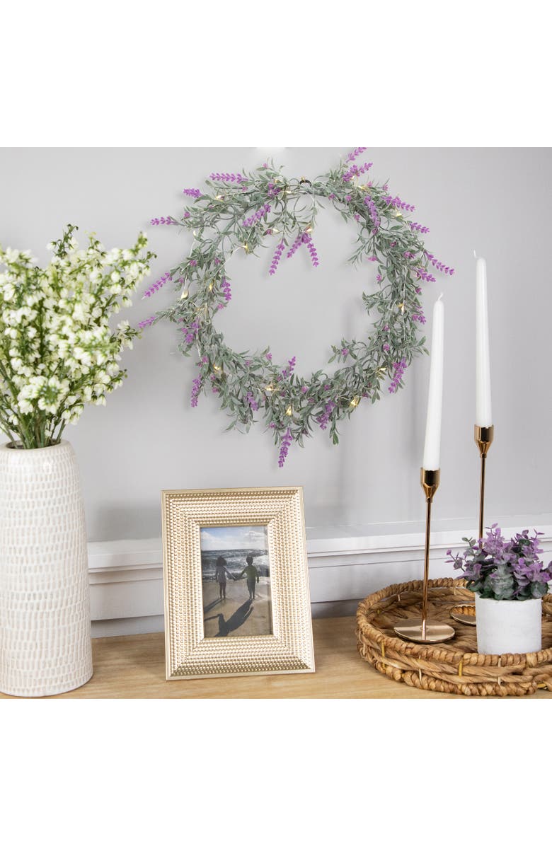 Northlight Pre-Lit Battery Operated Pink Lavender Spring Wreath- 16" - White LED Lights, Alternate, color, 