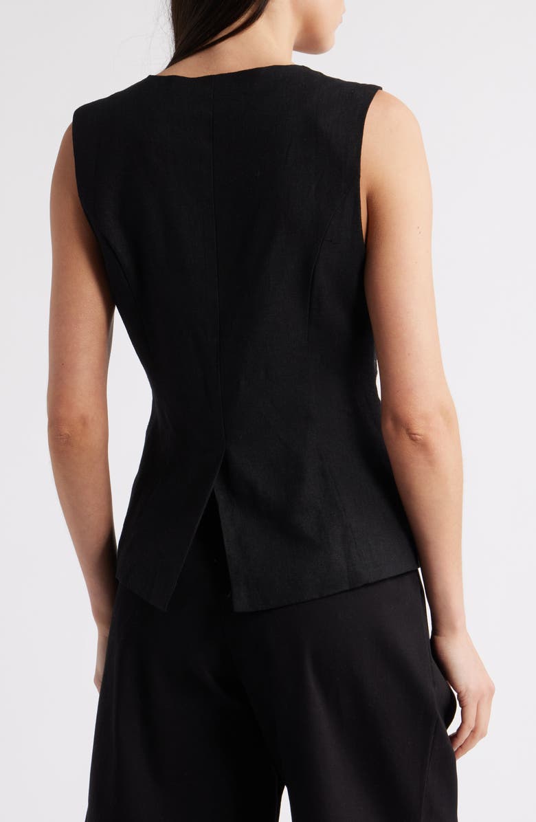 Steve Madden Wesley Linen Blend Button-Up Vest, Alternate, color, Black