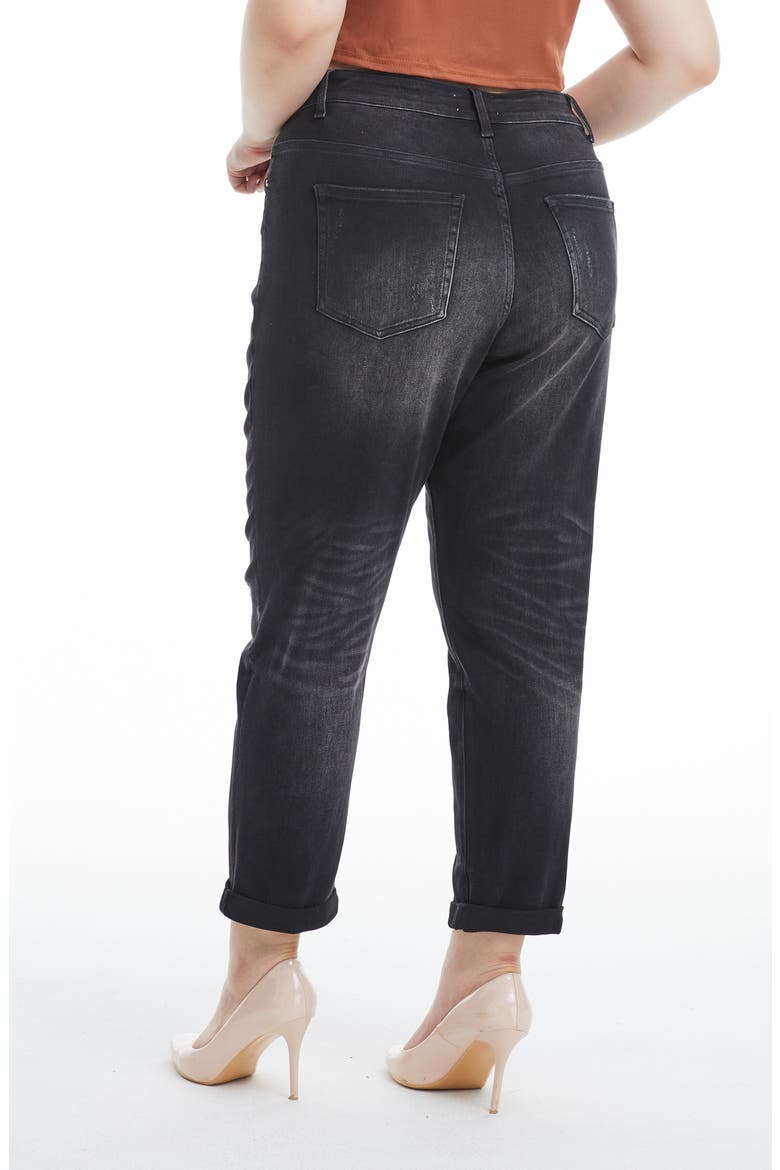 Painted High Waist Cuff Mom Jeans, Alternate, color, IRON BLACK