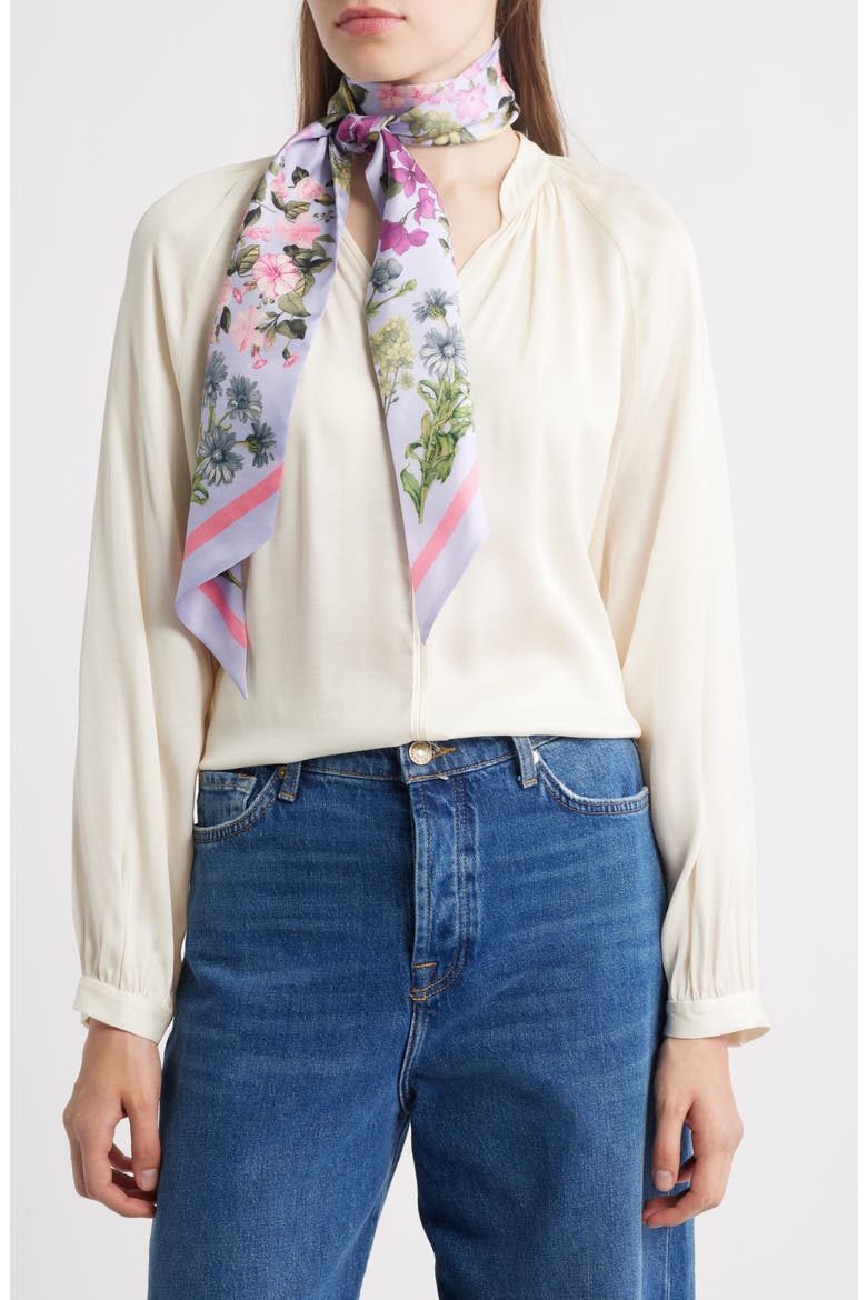 Floral Print Silk Skinny Scarf, Main, color, LAVENDER FLORAL ARRANGEMENT