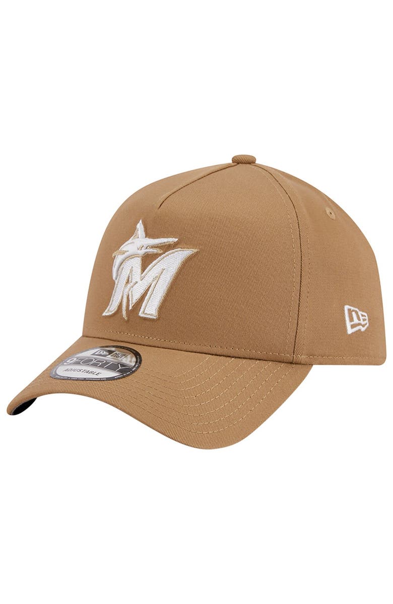 New Era Men's New Era Khaki Miami Marlins A-Frame 9FORTY Adjustable Hat, Main, color, Khaki