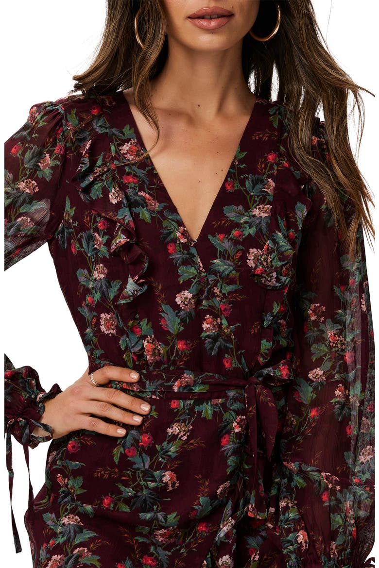 Veranda Floral Print Long Sleeve Silk Wrap Dress, Alternate, color, DPCHRYMLT