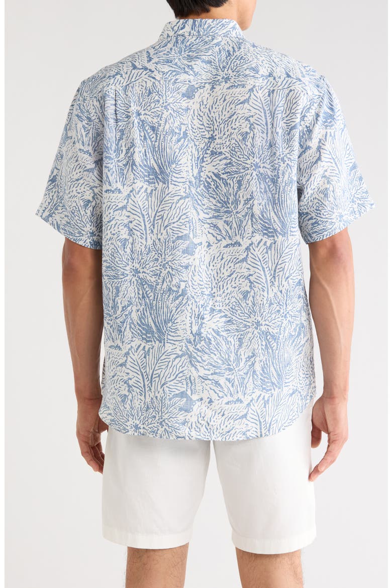 Antigo Vines Leaf Print Short Sleeve Linen Button-Up Shirt, Alternate, color, KINGFISH