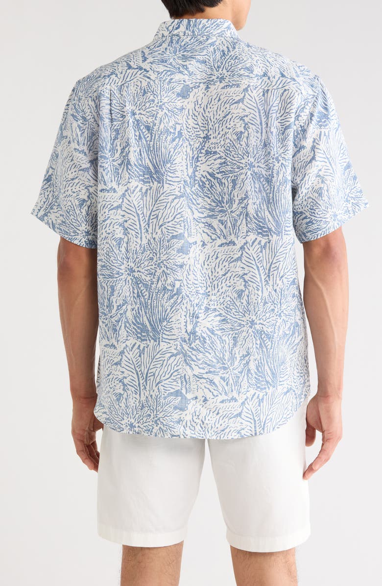 Tommy Bahama Antigo Vines Leaf Print Short Sleeve Linen Button-Up Shirt, Alternate, color, Kingfish