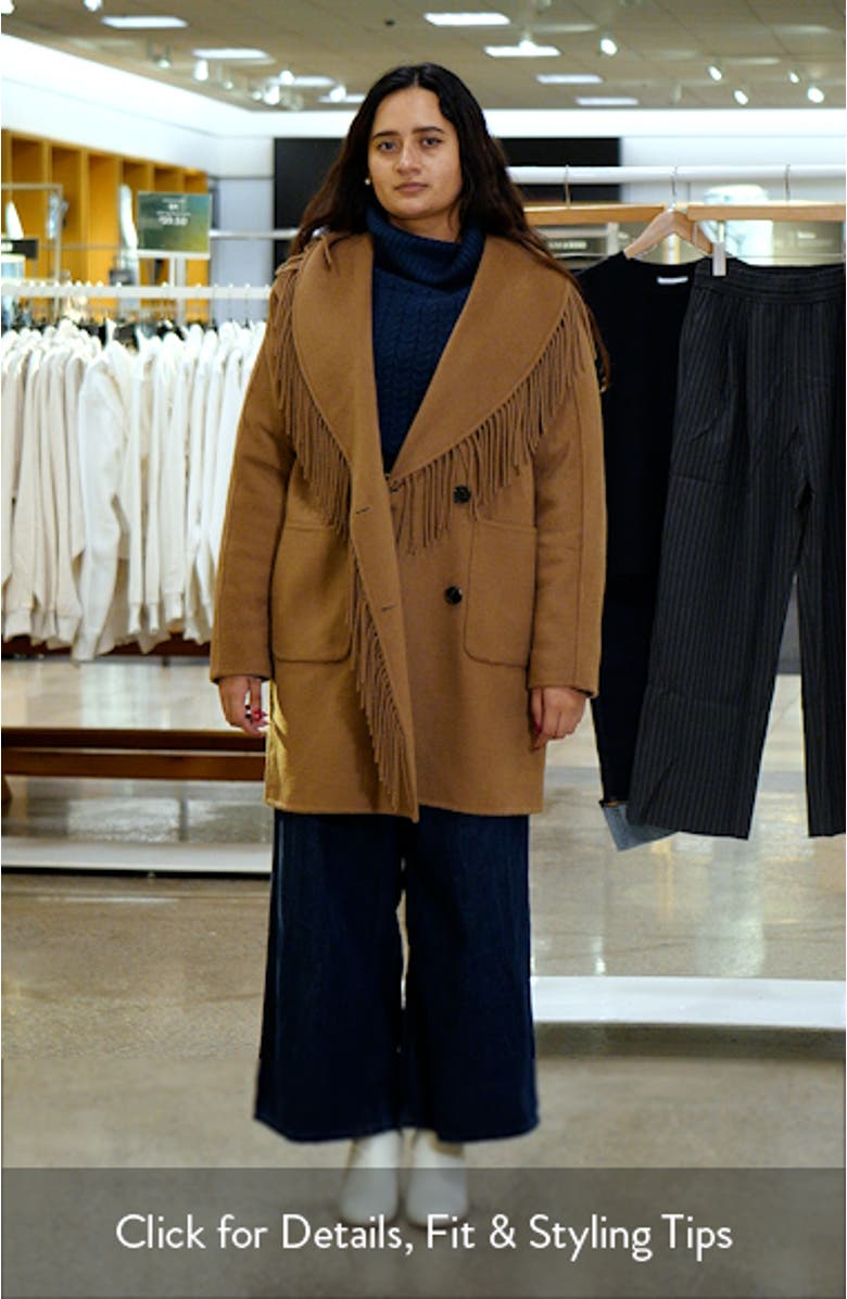 Hugo Fringe Detail Wool Blend Coat, sales video thumbnail