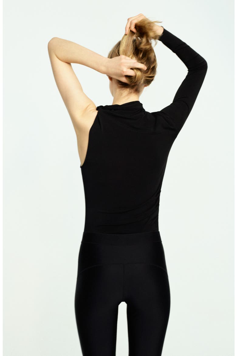 One-Shoulder Turtleneck Top, Alternate, color, BLACK