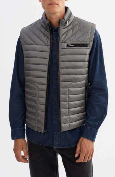 Sammy Quilted Nylon Puffer Vest with Leather Trim