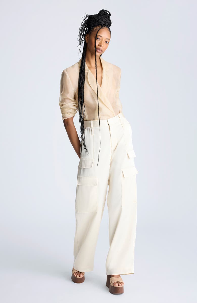 Kenneth Cole High Waist Double Face Satin Cargo Pants, Alternate, color,