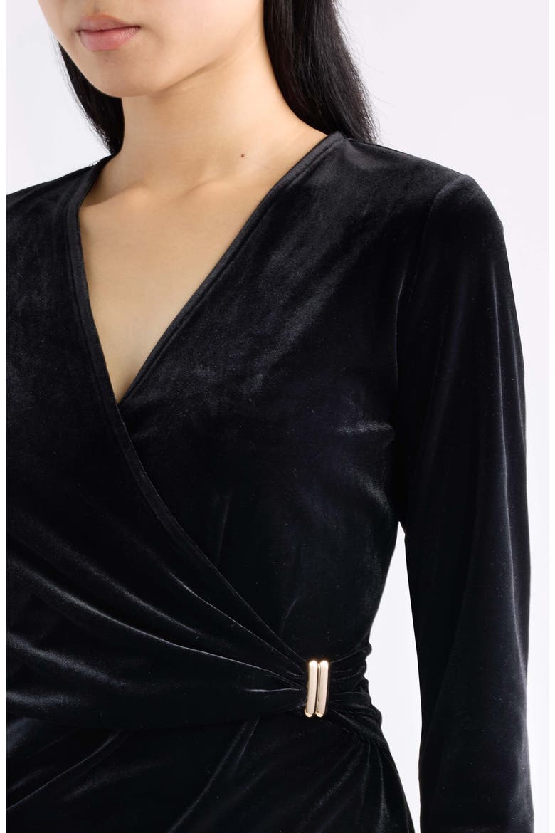 Faux Wrap Velvet Top, Alternate, color, ANNE BLACK