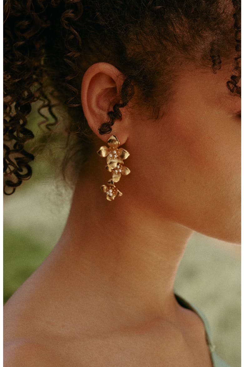 Iris Blossom Earrings, Alternate, color, Gold & White