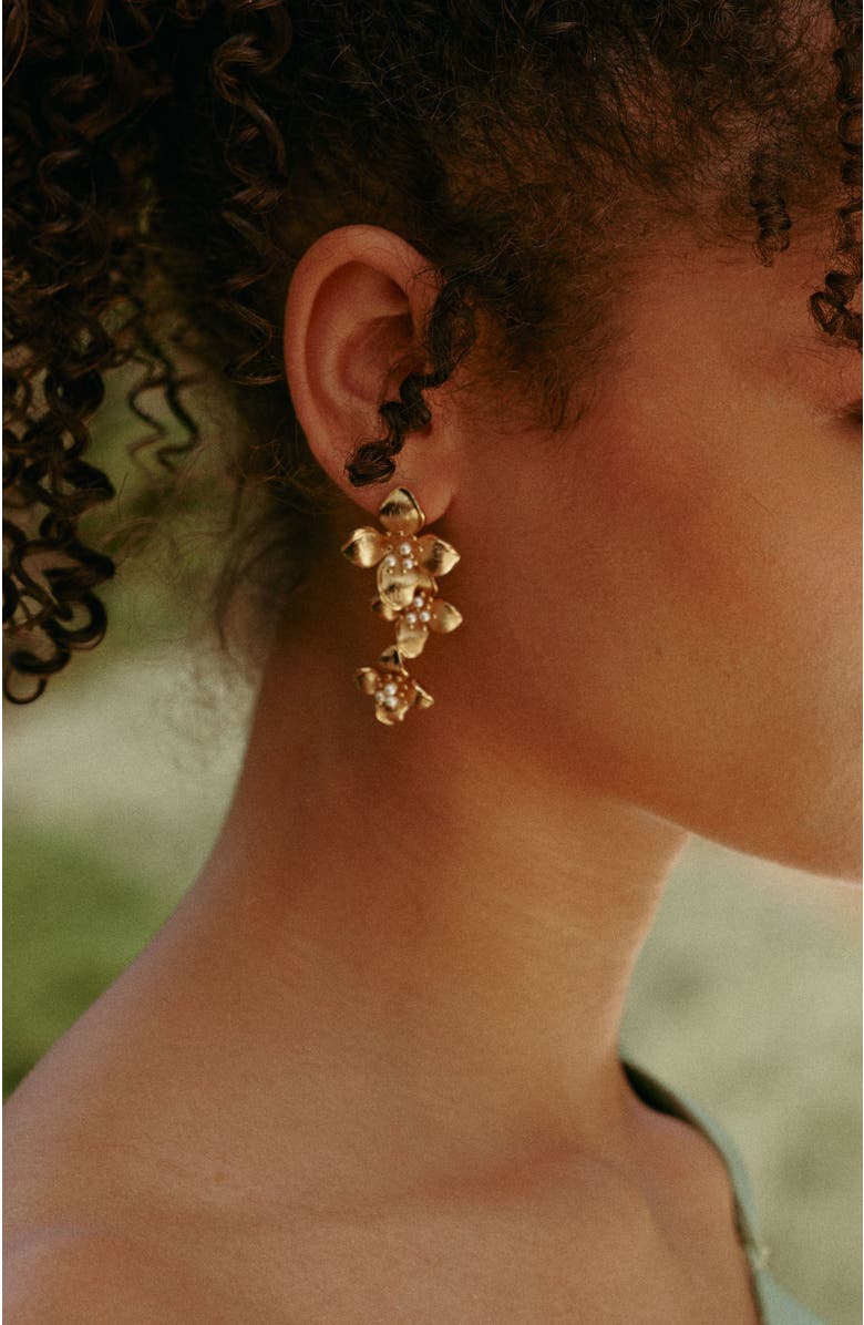 RC RETRO CHIC Iris Blossom Earrings, Alternate, color, Gold & White