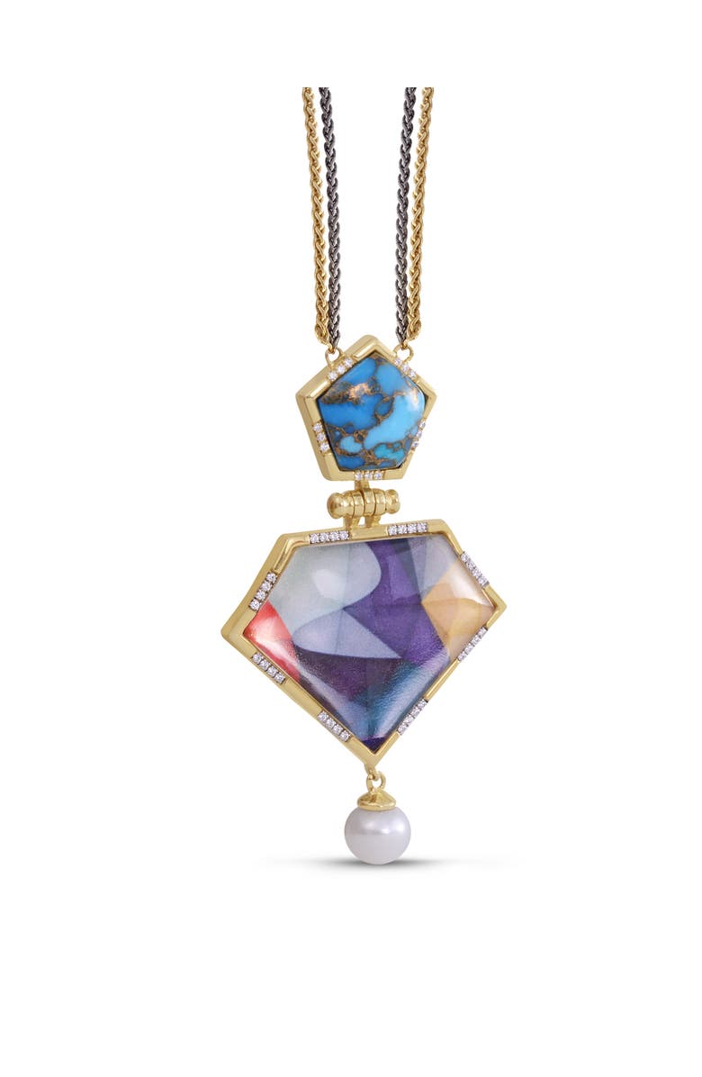 LuvMyJewelry Free Spirit Design Turquoise Gemstone Diamond Pearl Yellow Gold Plated Silver Necklace, Alternate, color,