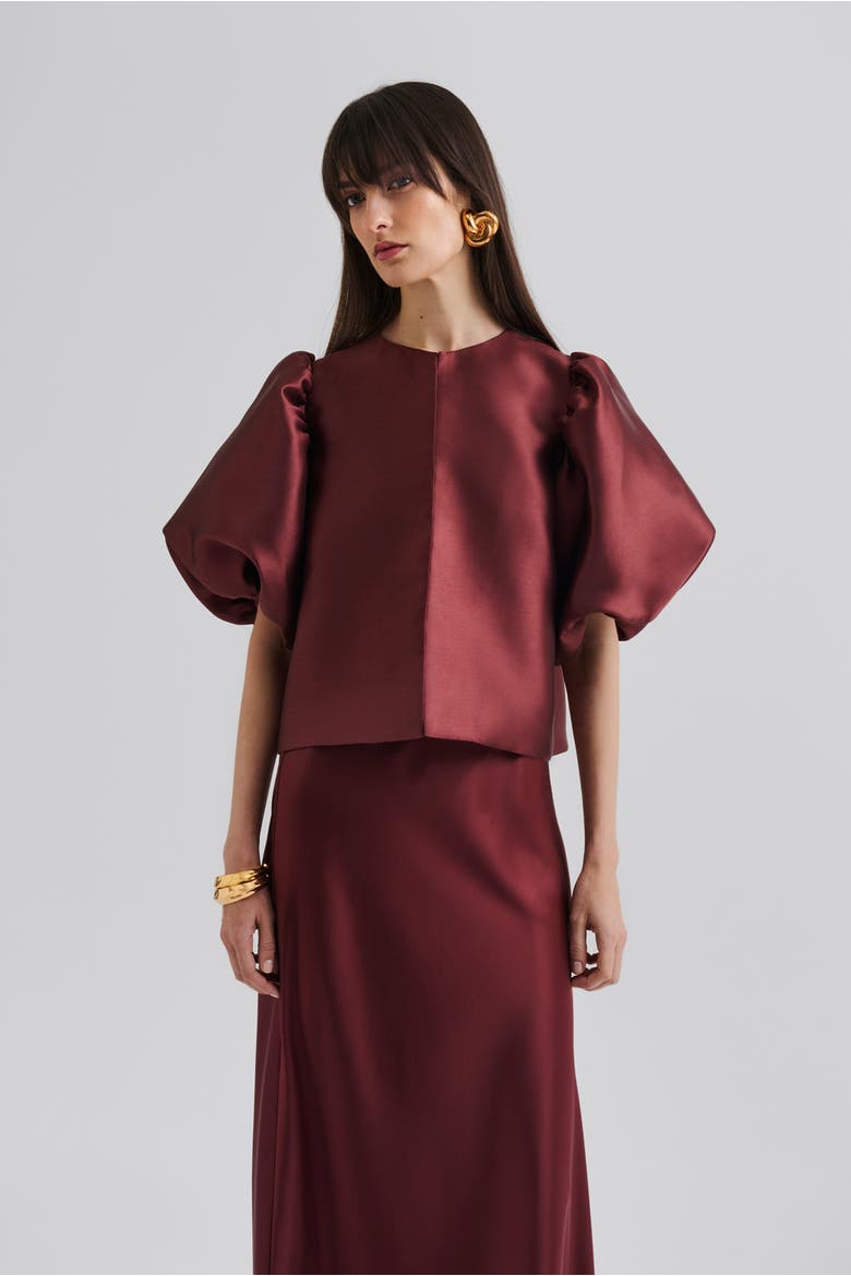 Cleo Pouf Balloon Sleeve Blouse, Main, color, Wine