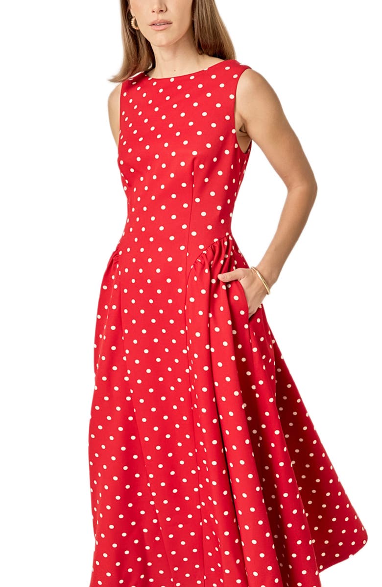 English Factory Dot Sleeveless Flare Midi Dress, Alternate, color, Red