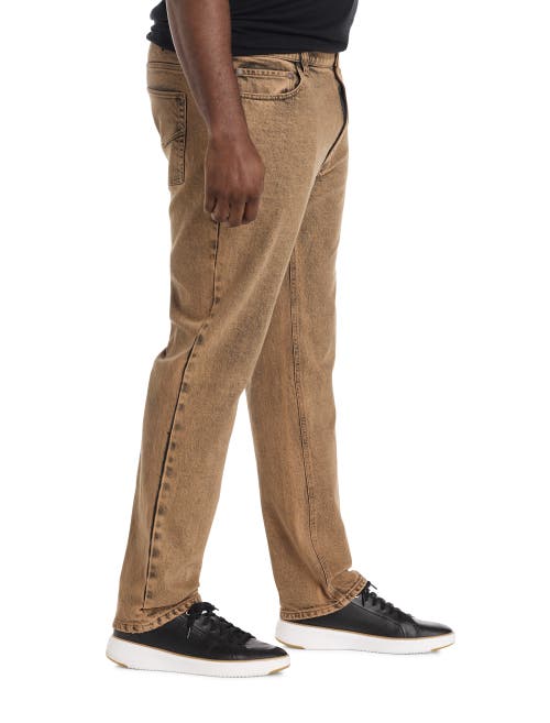 True Nation By Dxl Big & Tall Overdye Tapered-fit Jeans In Brown