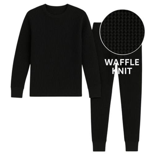 Benben 3 Pack Waffle Knit Thermal Loungewear Set In Black