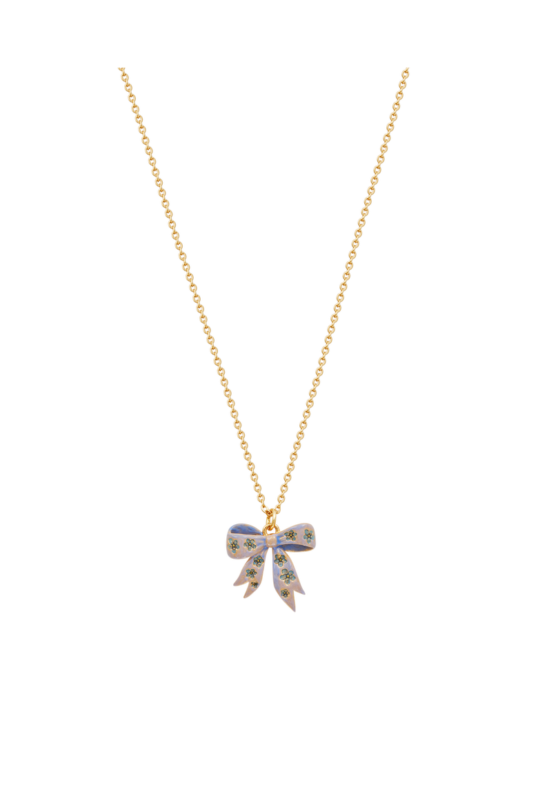Forget Me Not Bow Pendant Necklace, Main, color, Gold