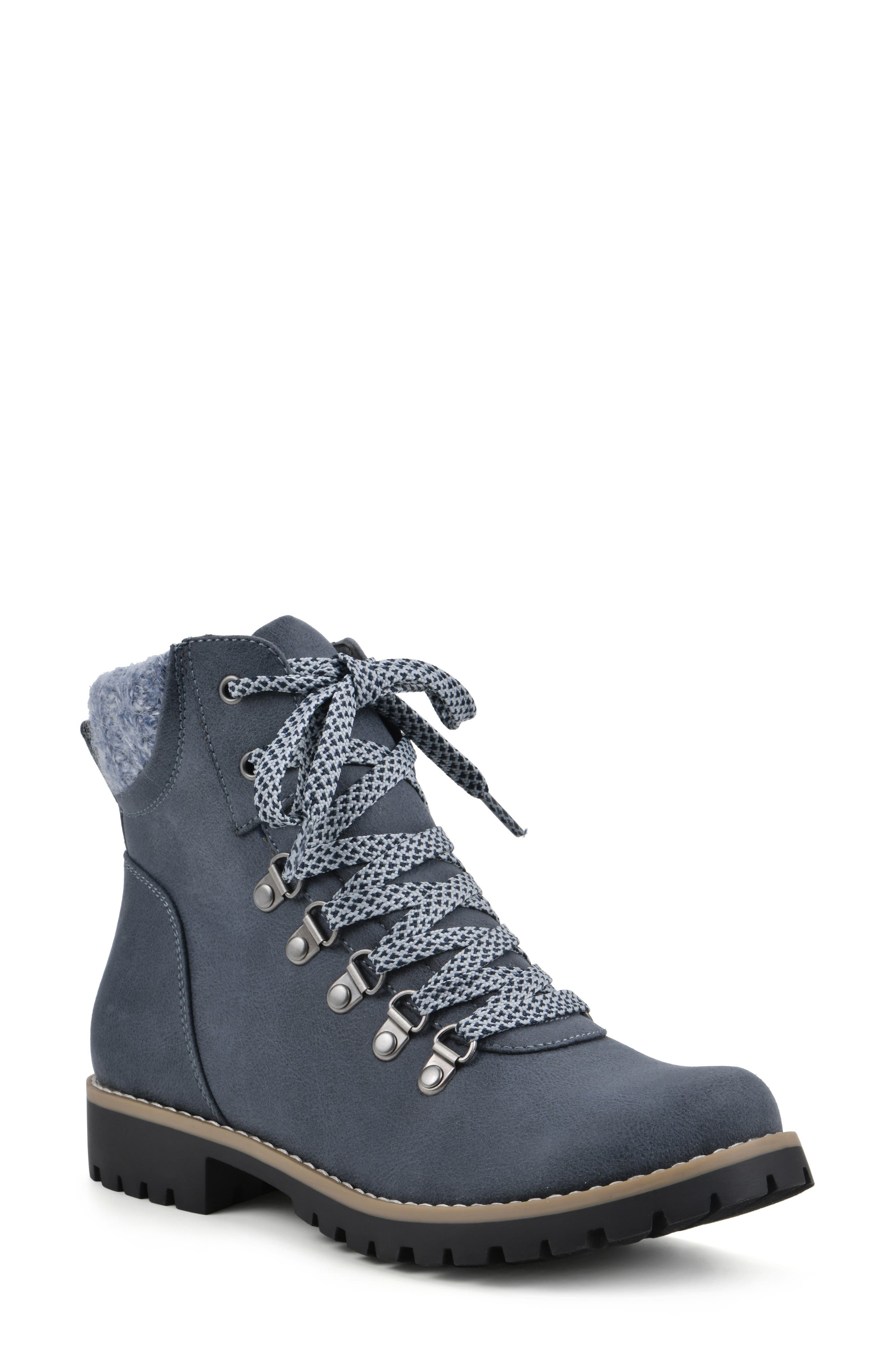 Primed Lace-Up Boot, Main, color, NAVY/ FABRIC
