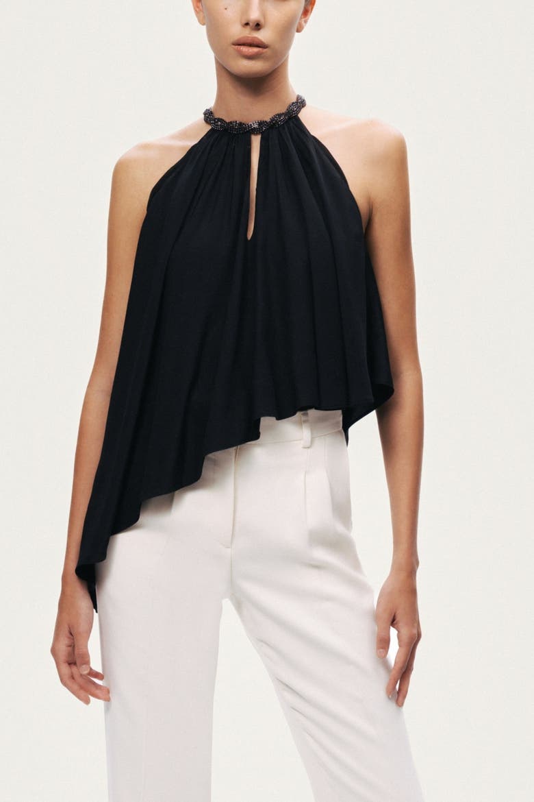 Embellished Halter Blouse, Main, color, Black