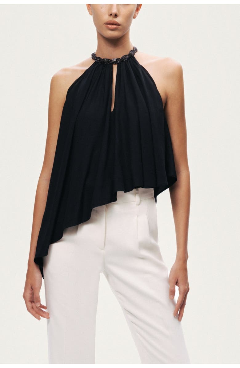 Nocturne Embellished Halter Blouse, Main, color, Black