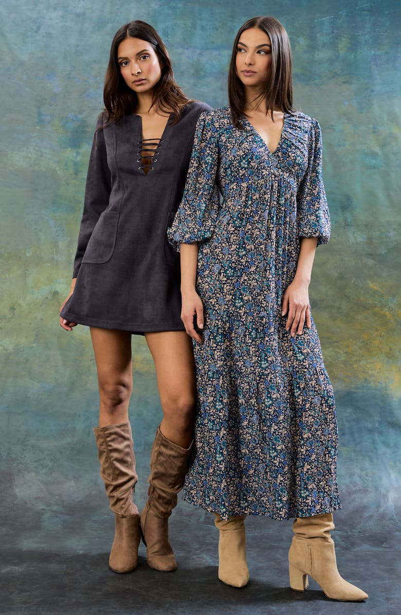 The Good Journey Long Sleeve Faux Suede Minidress, Alternate, color, Periscope