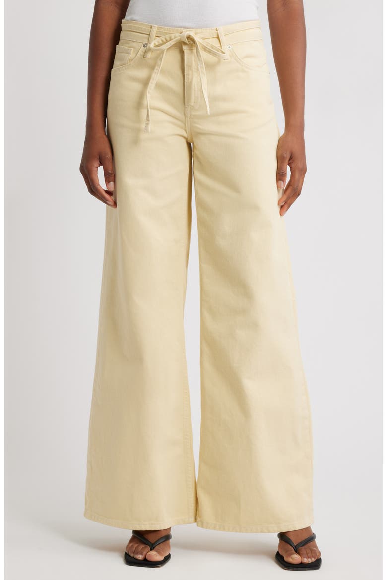 Olivia Tie Belt High Waist Wide Leg Jeans, Main, color, YELLOW