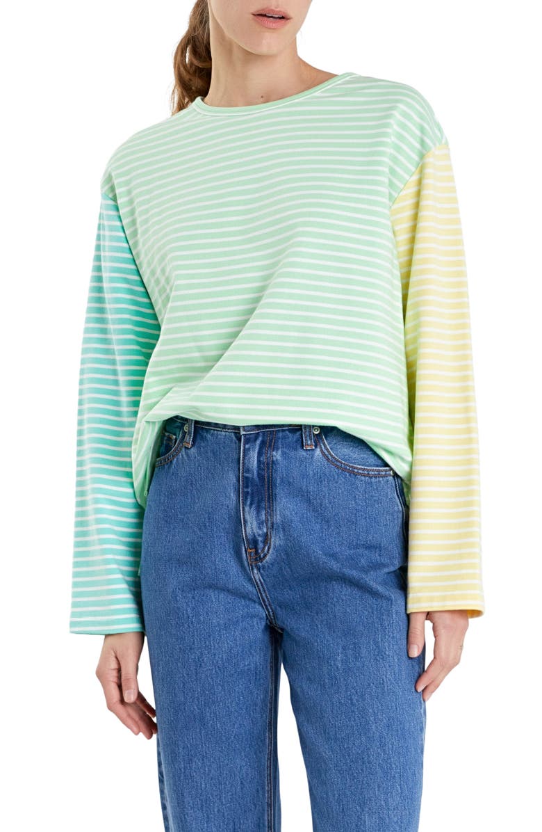 English Factory Colorblock Stripe Long Sleeve Stretch Cotton Top, Alternate, color, 