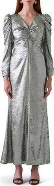 LK Bennett Lility Foil Long Sleeve Maxi Cocktail Dress