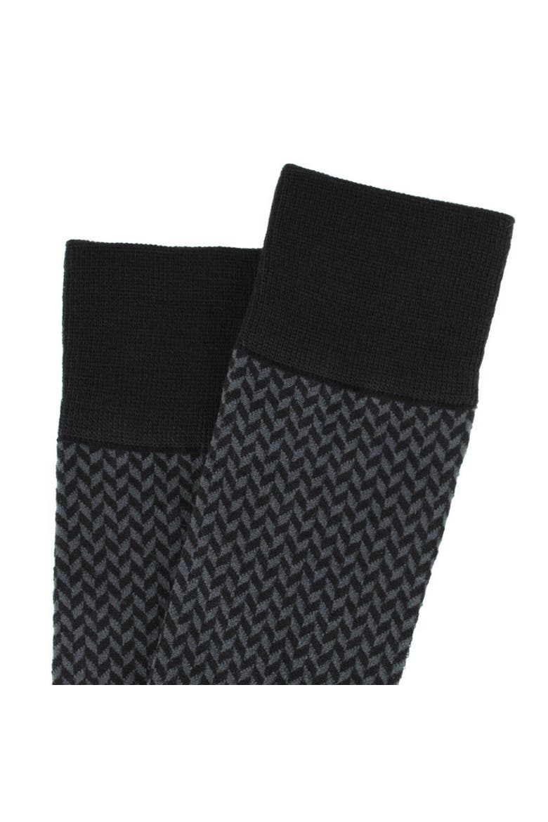 Benoit Herringbone Patterned Mid-Calf Merino Wool Socks, Alternate, color, Black And Charcoal