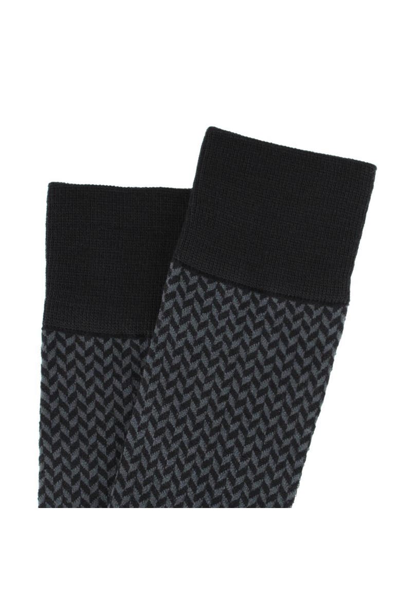 Trafalgar Benoit Herringbone Patterned Mid-Calf Merino Wool Socks, Alternate, color, Black And Charcoal