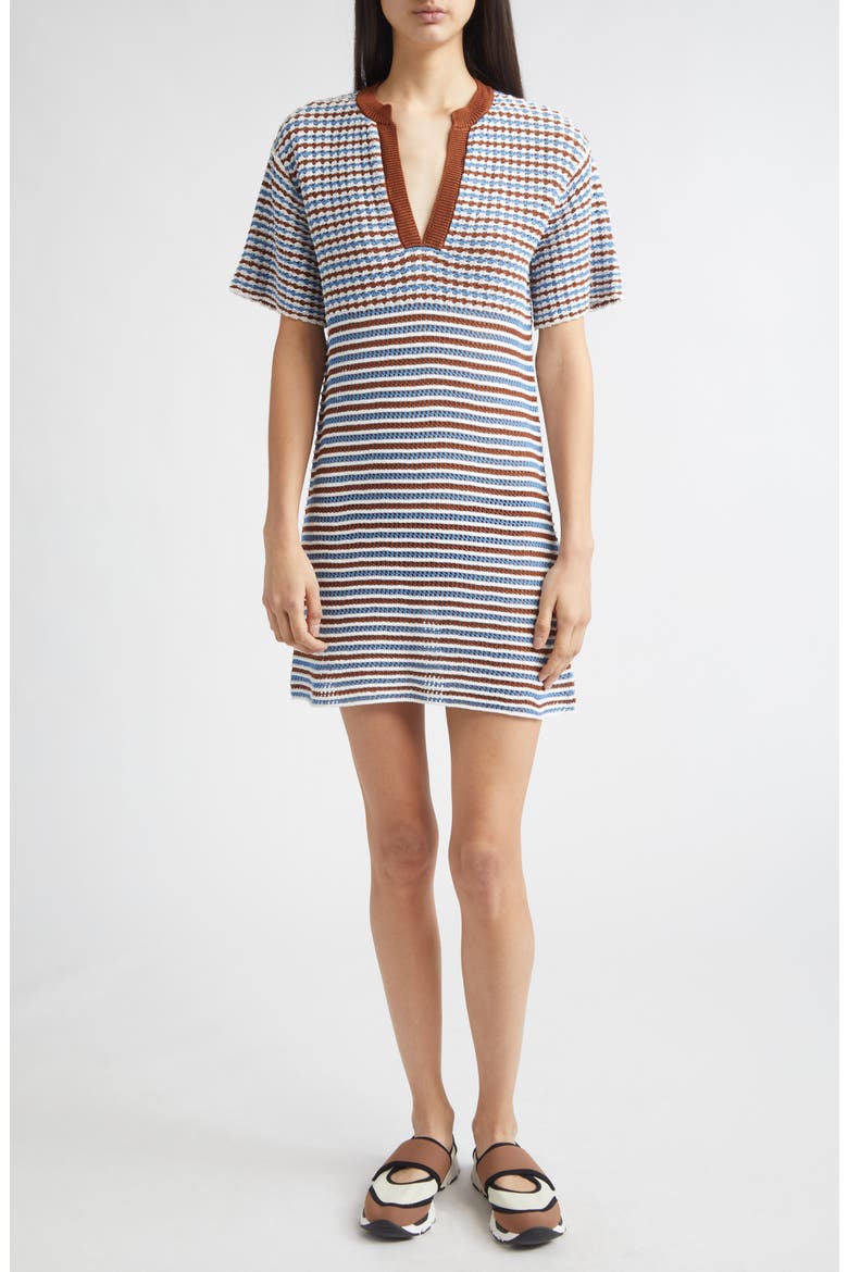 Stripe Cotton Crochet Minidress, Main, color, CRM30 GOLD BROWN