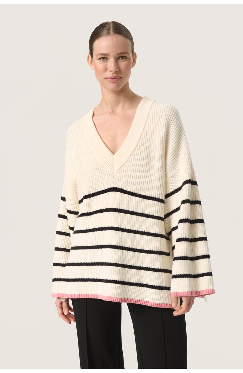 Soaked in Luxury SLMusling V-neck Loose Fit Pullover, Main, color, Whisper White