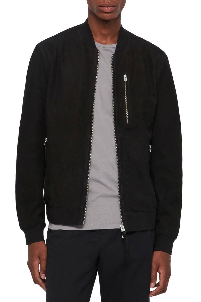 Stones Leather Bomber Jacket, Main, color, BLACK