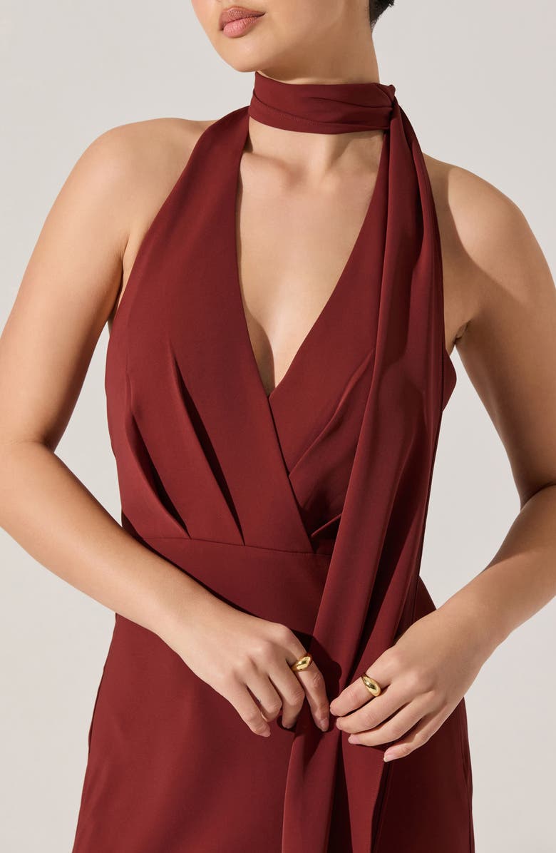 ASTR the Label Hilaire Halter Neck Dress, Alternate, color, Rust Brown