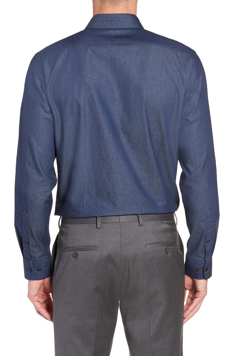 Trim Fit Solid Denim Dress Shirt, Alternate, color, NAVY INDIGO