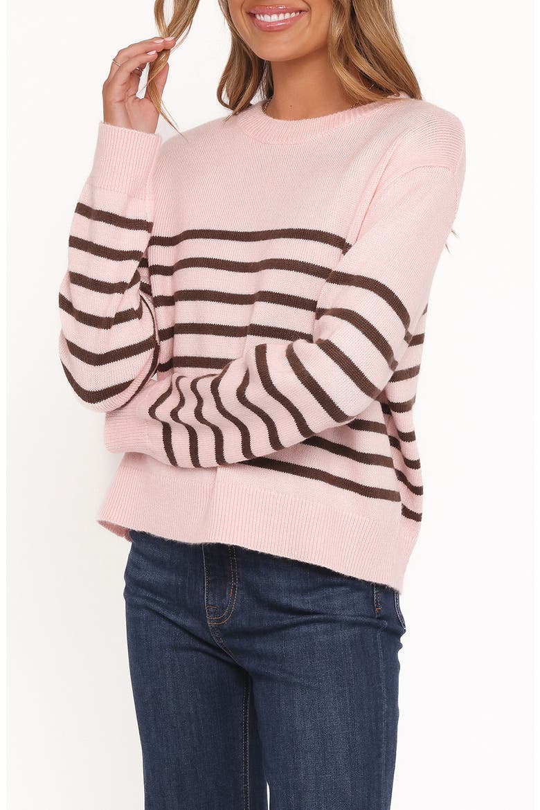 Eleanora Stripe Crewneck Sweater, Alternate, color, PINK